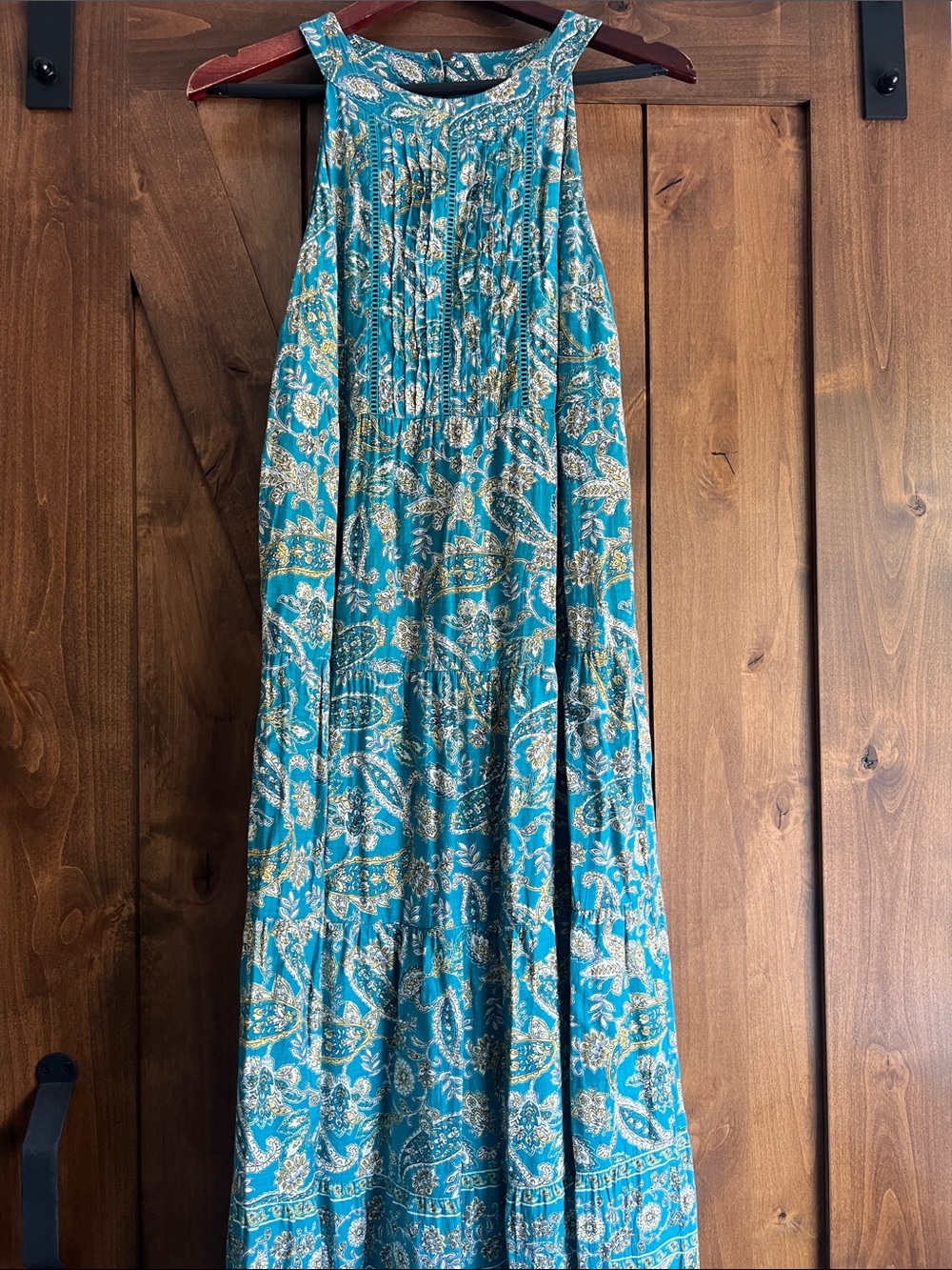 J. Jill Teal Paisley Halter Maxi Dress with Gold Accents